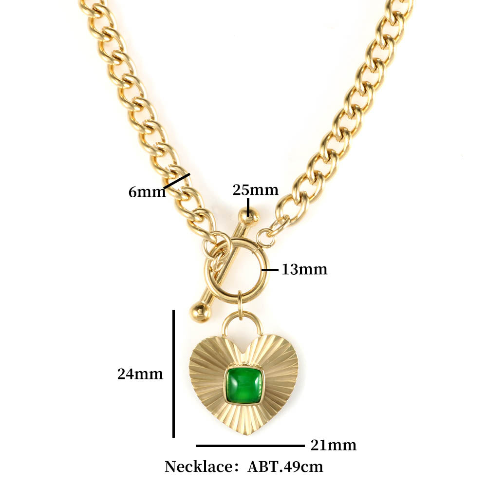 OT Buckle Luxury Green Agate Stone Love Heart Pendant Necklace - Guangzhou Mingshixuan Jewellery CO.,Ltd