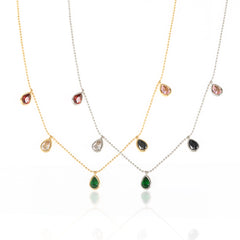 Colorful Zircon Water Drop Necklace Gold Plated Gemstone Charm Necklace - Guangzhou Mingshixuan Jewellery CO.,Ltd