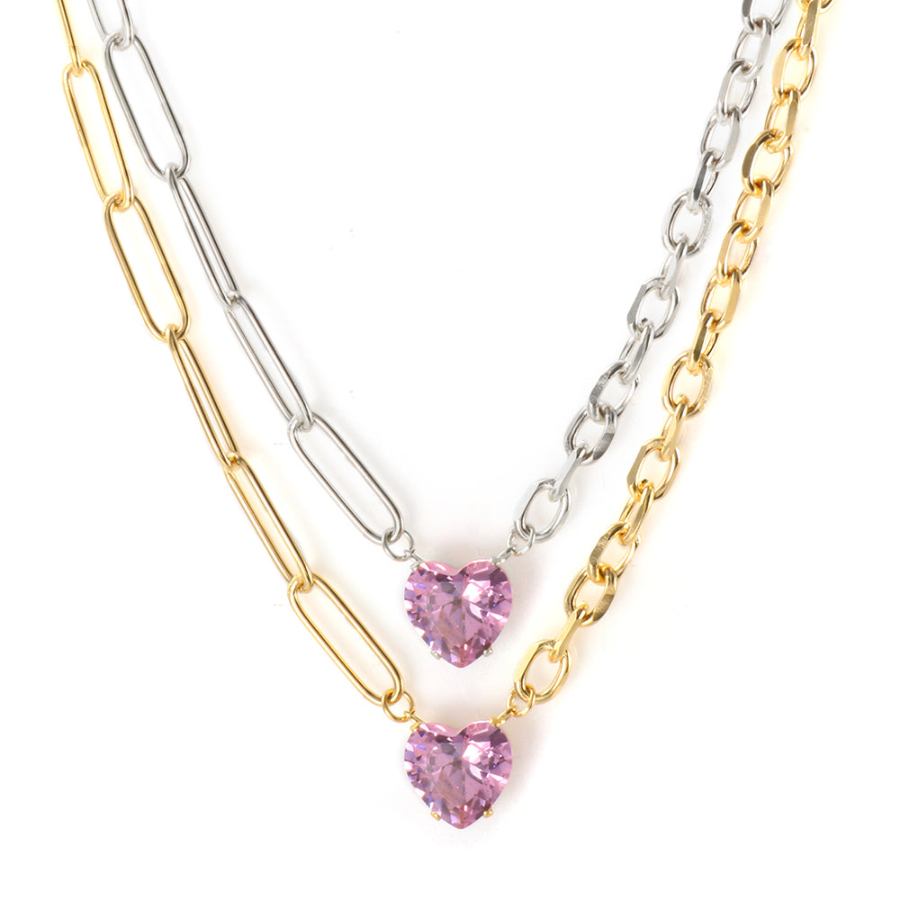 Pink Color Heart Zircon Pendant Necklace - Guangzhou Mingshixuan Jewellery CO.,Ltd