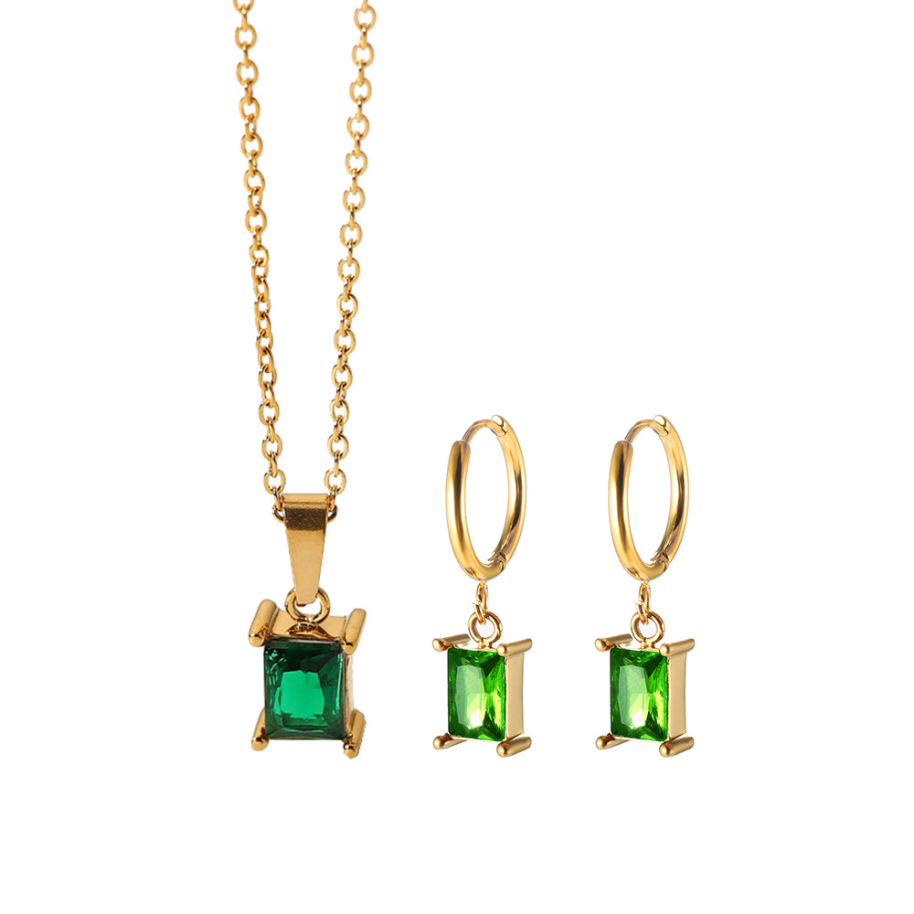 Cubic Zirconia Pendant Necklace Square Zircon Hoop Earrings - Guangzhou Mingshixuan Jewellery CO.,Ltd
