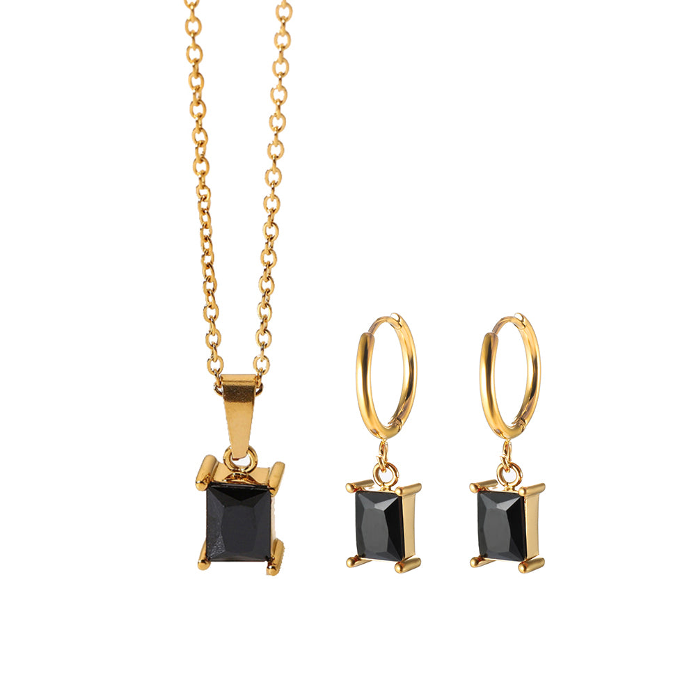 Cubic Zirconia Pendant Necklace Square Zircon Hoop Earrings - Guangzhou Mingshixuan Jewellery CO.,Ltd