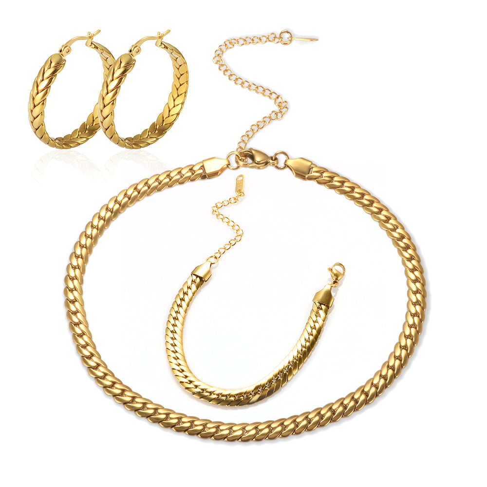 Polished Overlapping Braided Snake Bone Chain Necklace Bracelet Earrings - Guangzhou Mingshixuan Jewellery CO.,Ltd